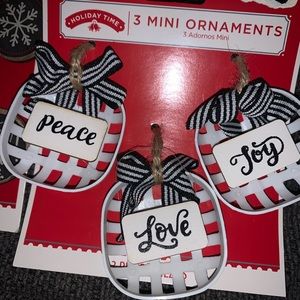Three mini farmhouse ornaments
